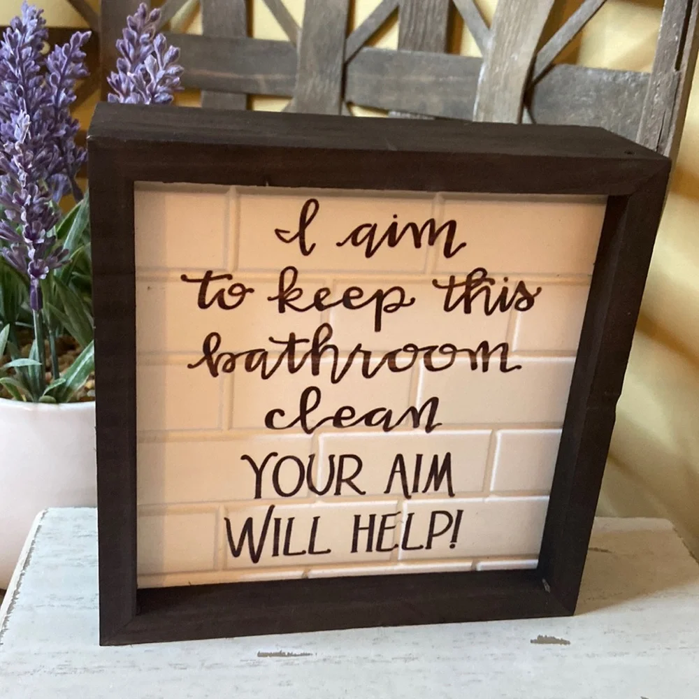 NEW! Modern Farmhouse Bathroom Rules Tile Inspired Wood Sign